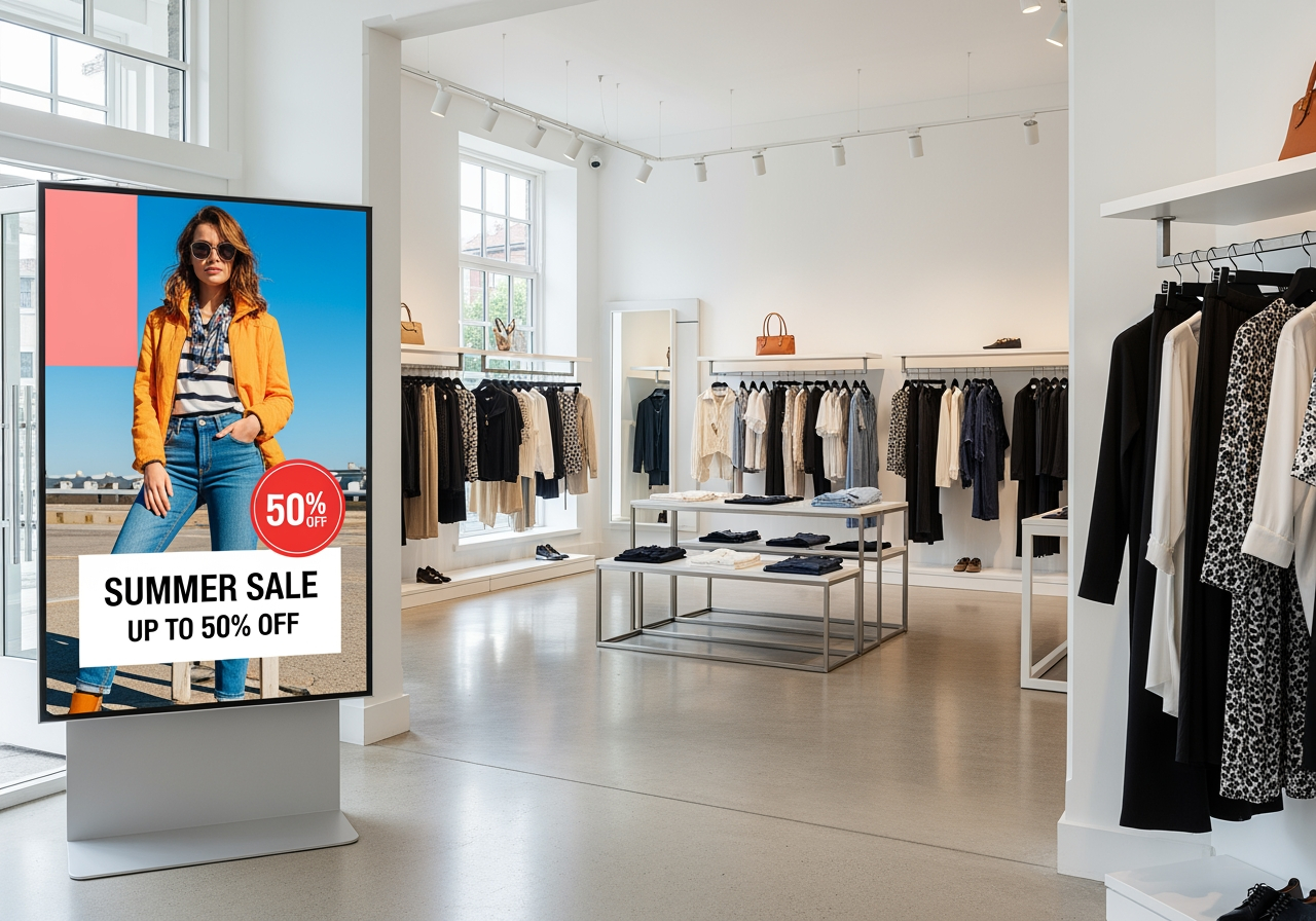 Digital promotion display in a retail boutique